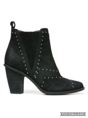 Fergie Dina Bootie Black Suede Silver Studded Block Heel Ankle 6 Gorpcore
